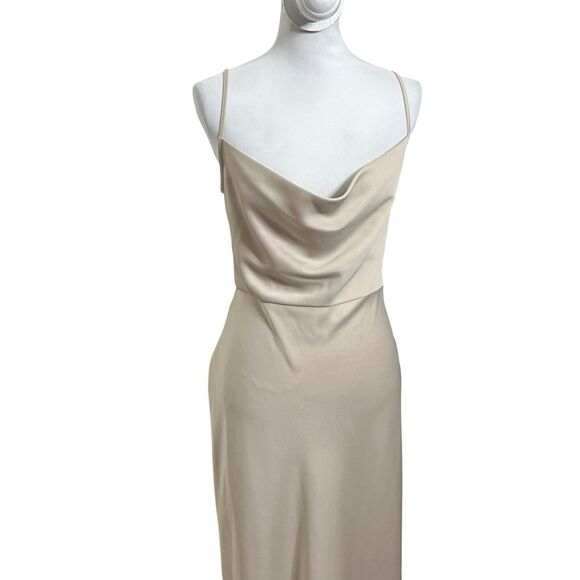 BHLDN Cali Satin Cowl Neck Slip Dress Champagne Women’s Size 14 Midi - Picture 3 of 14